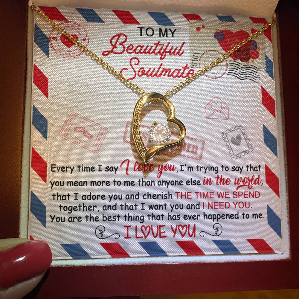 Message Card Jewelry Gift Box with Forever Love Necklace for my Beautiful Soulmate