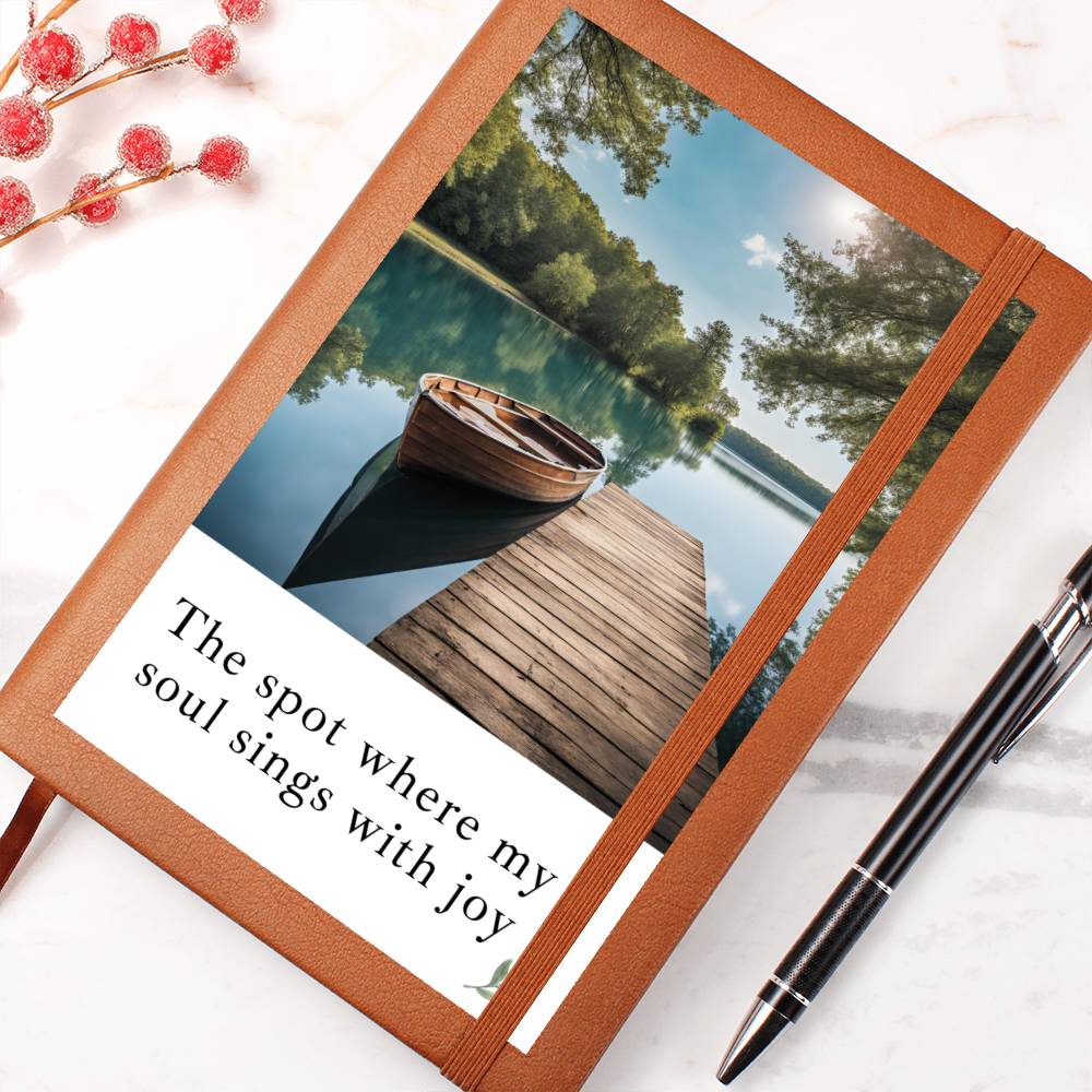"The Spot where my soul sings with joy" leather cover journal