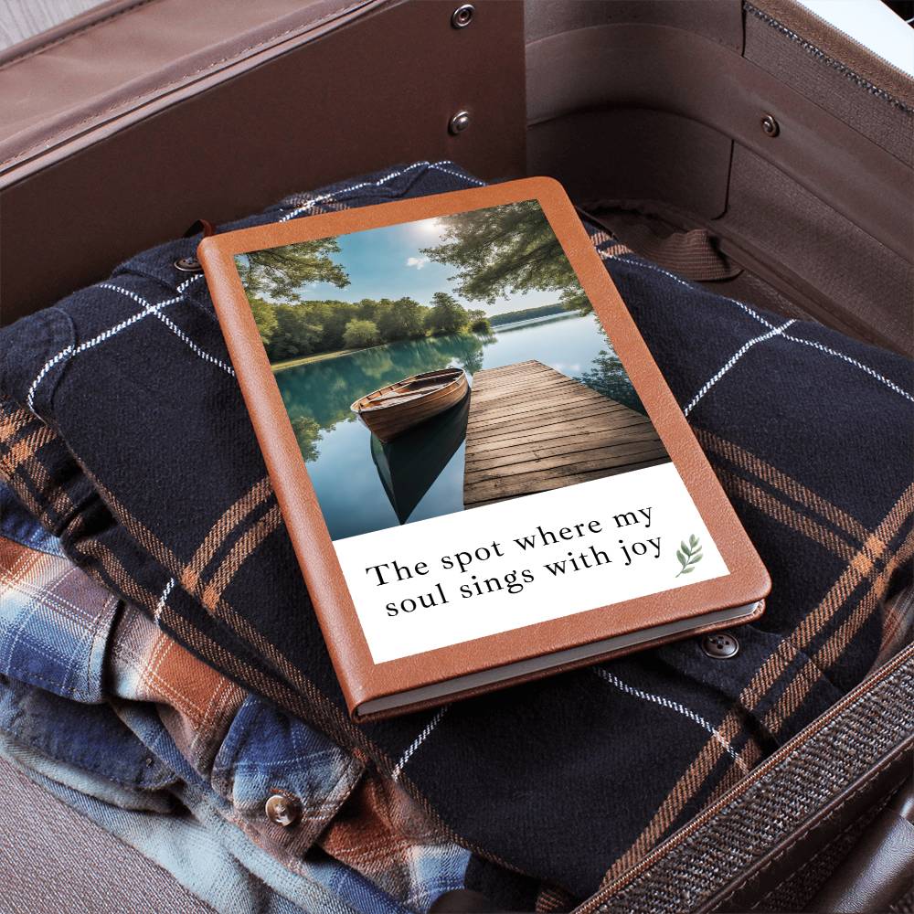 "The Spot where my soul sings with joy" leather cover journal