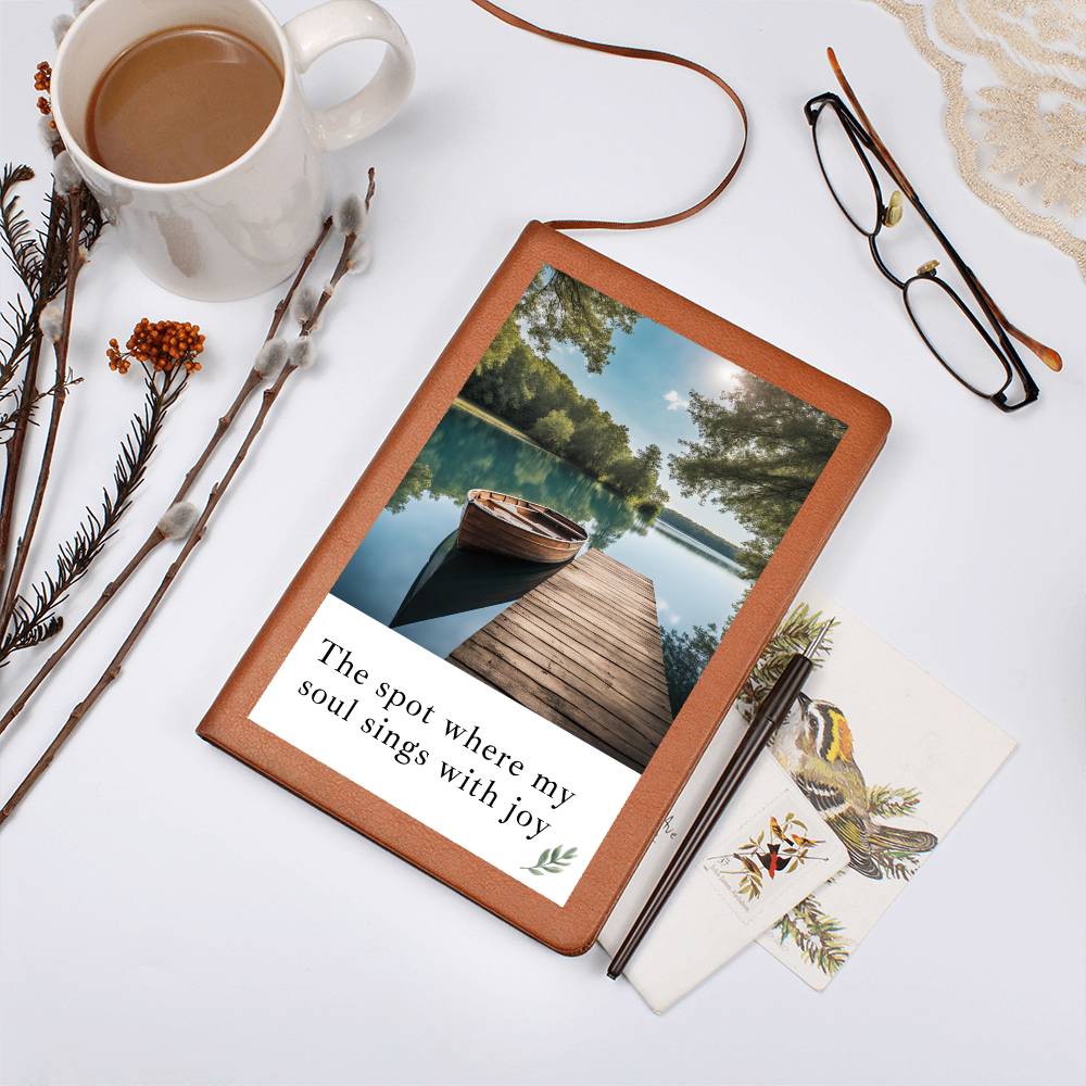 "The Spot where my soul sings with joy" leather cover journal