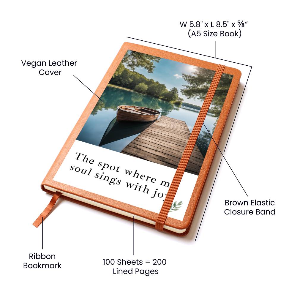"The Spot where my soul sings with joy" leather cover journal