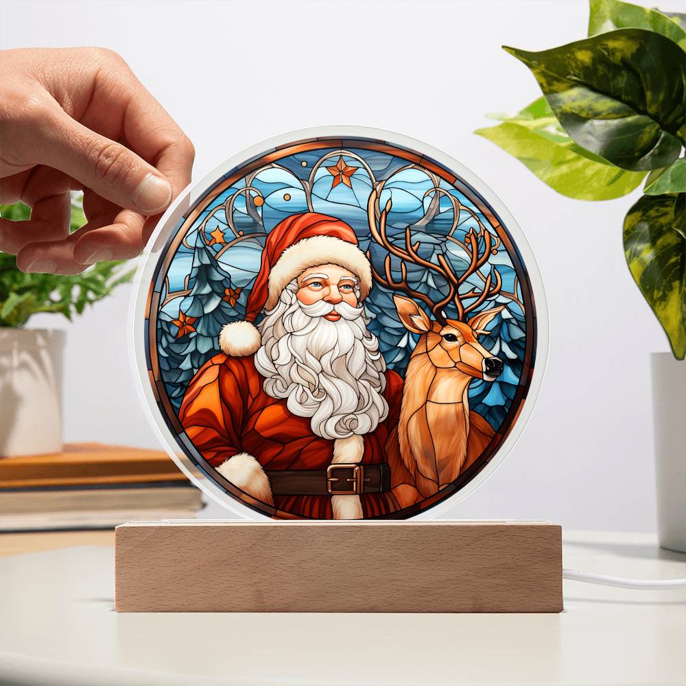 Santa & Reindeer Circle Acrylic