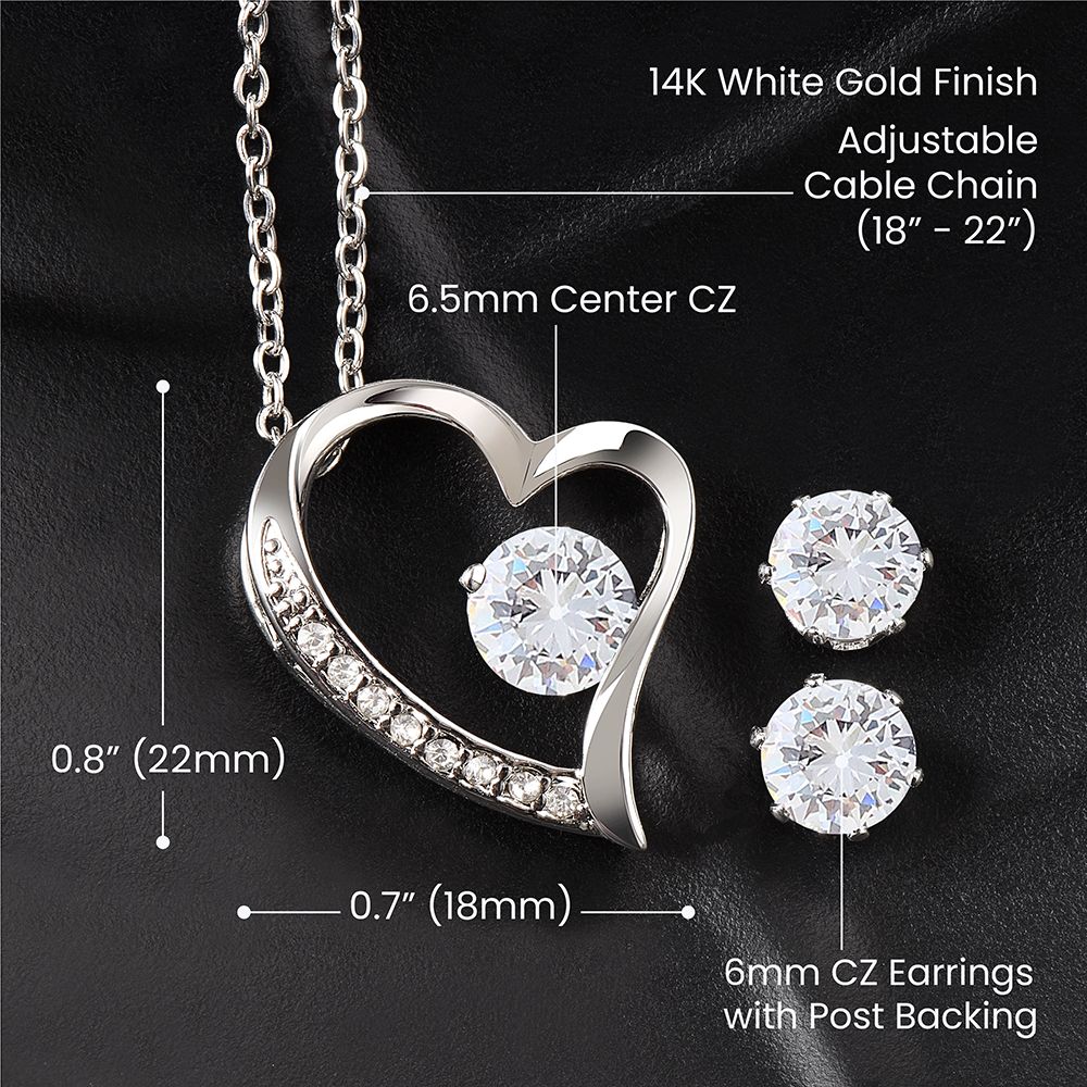 Heart Necklace with Cubic Zirconia Earring set for the Best Bonus Mom