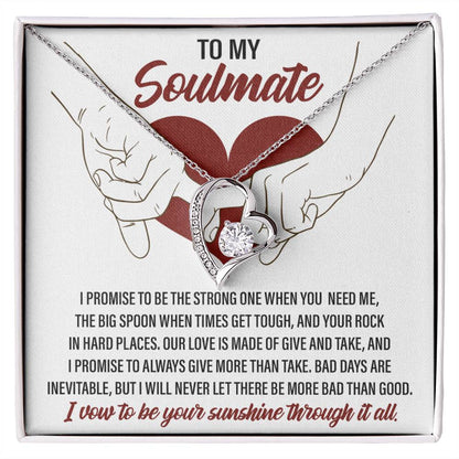 To My Soulmate, I vow to be your Sunshine through it all - Message Card with Forever Love Necklace Gift Box