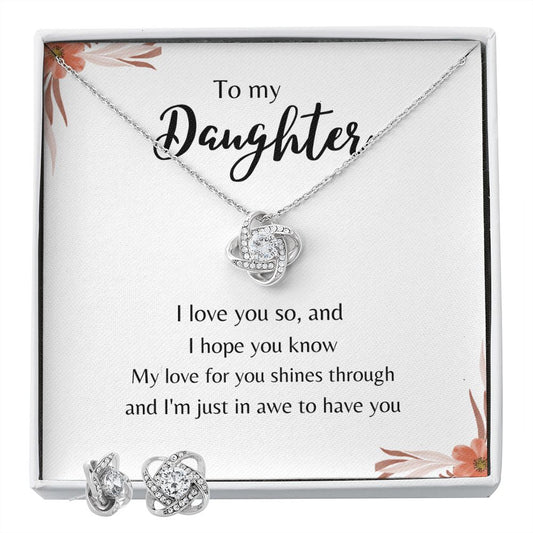 Gift for your Daughter, Love Knot Earring and Necklace Set