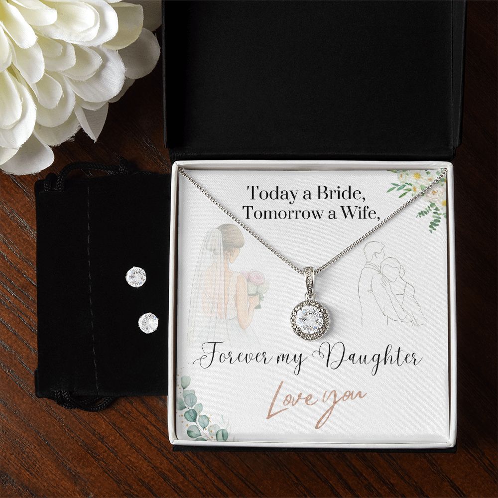 Daughter wedding day gift from Mom and Dad "Eternal Hope Necklace & Cubic Zirconia Earring set