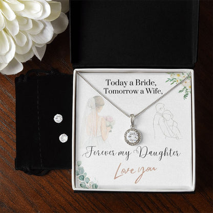 Daughter wedding day gift from Mom and Dad "Eternal Hope Necklace & Cubic Zirconia Earring set