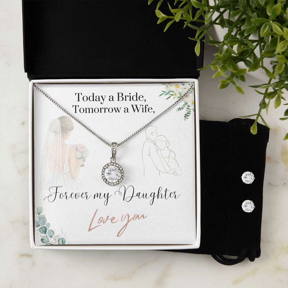 Daughter wedding day gift from Mom and Dad "Eternal Hope Necklace & Cubic Zirconia Earring set