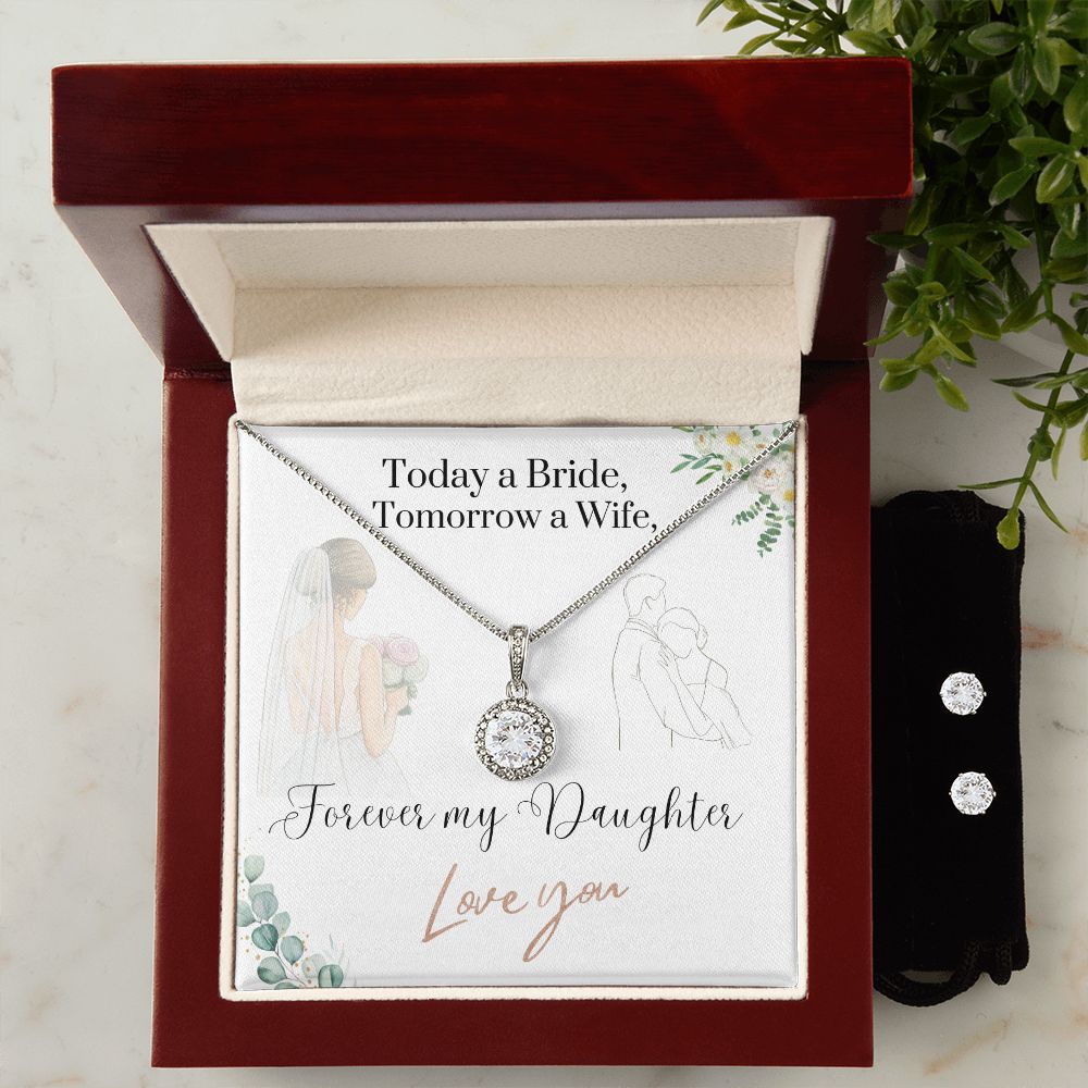Daughter wedding day gift from Mom and Dad "Eternal Hope Necklace & Cubic Zirconia Earring set
