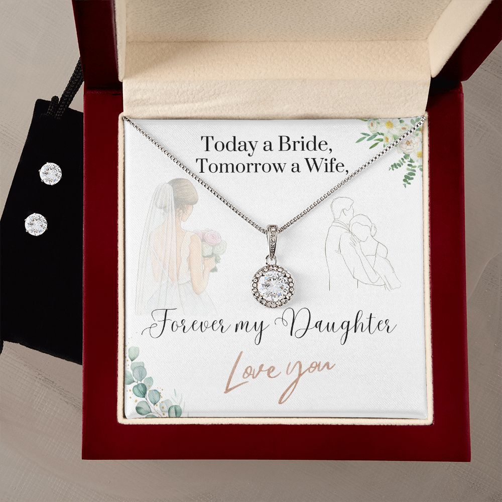 Daughter wedding day gift from Mom and Dad "Eternal Hope Necklace & Cubic Zirconia Earring set