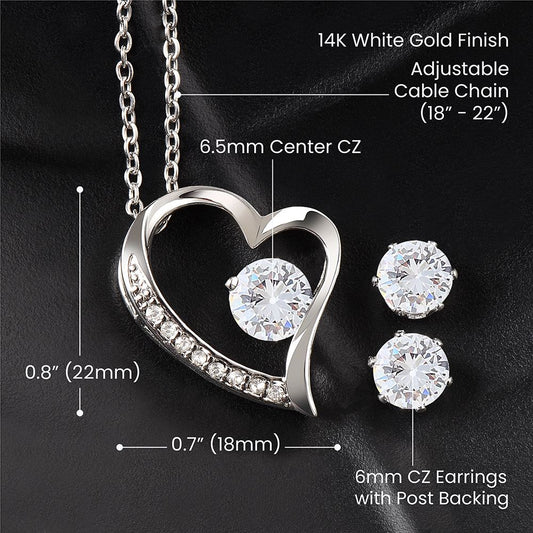 Heart Necklace with Cubic Zirconia Earring set for the Best Bonus Mom